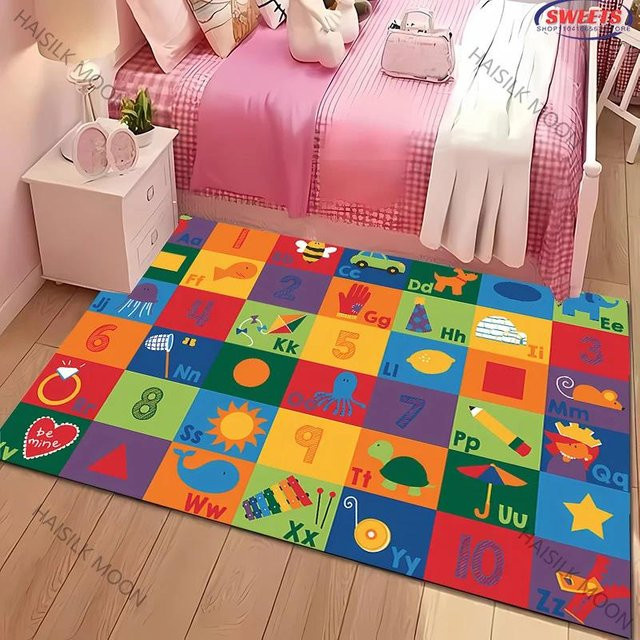 AISILK MOON Pädagogische Kinder Spielmatte mit ABC, Zahlen und Tieren, Mehrfarbig, B/T: 160 x 200 cm - Bild 1
