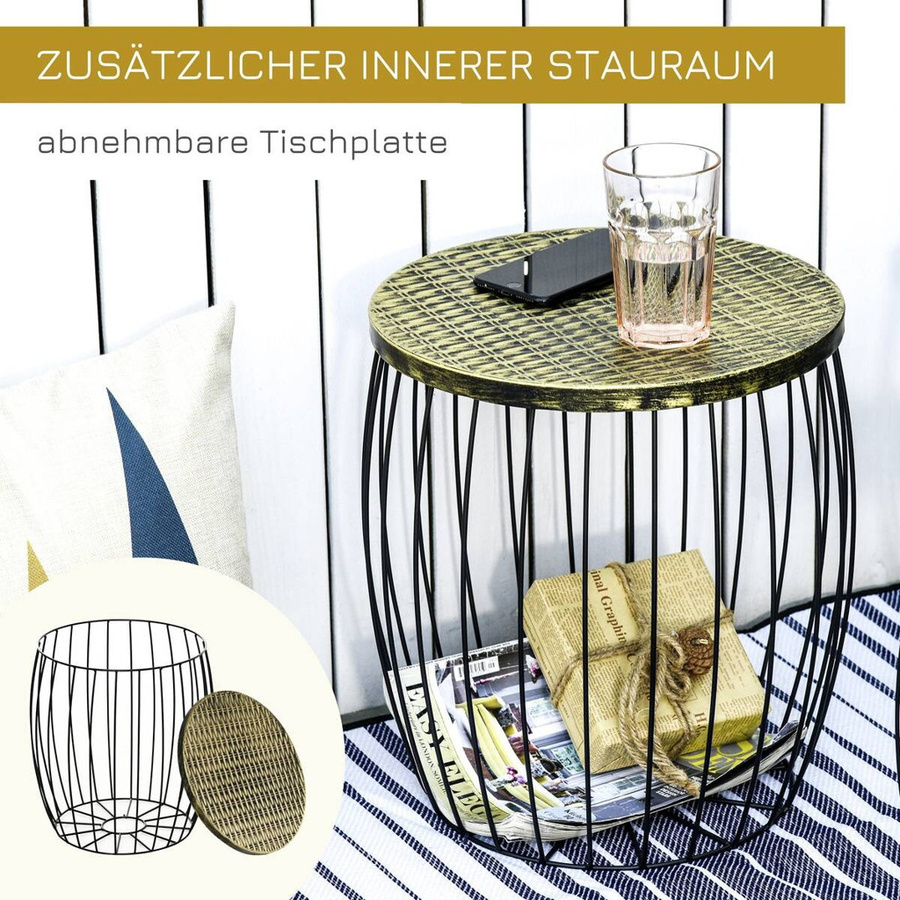 Outsunny 3er-Set Beistelltische im industriellen Stil aus Metall mit Rattanmuster in Schwarz, B/T/H: 38 x 38 x 41 cm - Bild 4