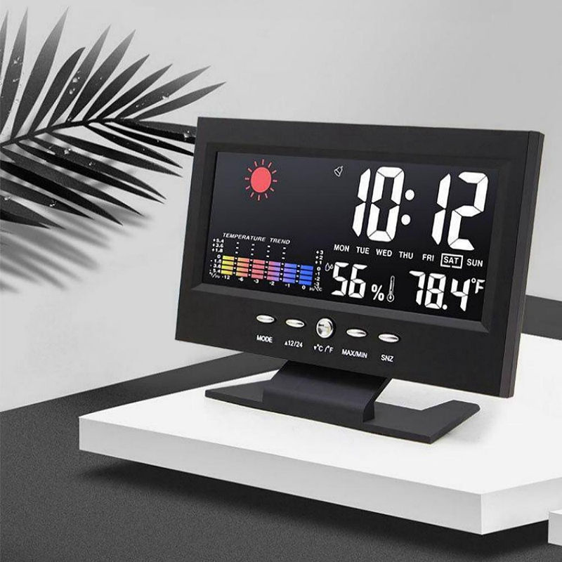 Digitale Wetteruhr mit Sprachsteuerung und Hintergrundbeleuchtung von Happy NieNie in Schwarz, inklusive Temperatur, Luftfeuchtigkeit und Wettervorhersage - Bild 11
