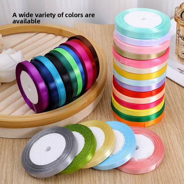 Merylover Satinband Set für Bastelarbeiten und Geschenkverpackungen, 22 Meter pro Rolle, Breite: 1 cm, Farben: Weiß, Schwarz, Rosa, Blau und Multicolour - Bild 1