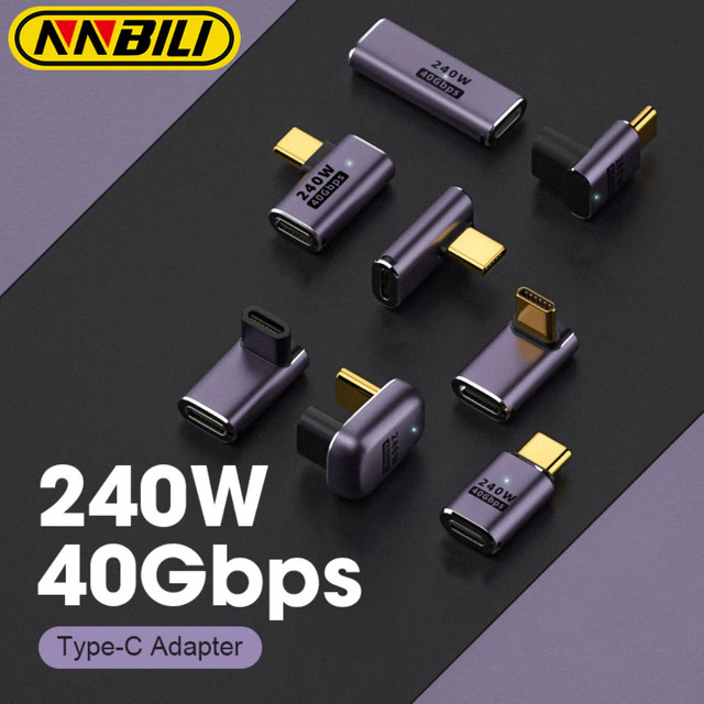 NNBILI USB-C OTG Adapter mit 240W Schnellladefunktion, USB4.0 40Gbps Datenkonverter für 8K 60Hz, 90/180 Grad Winkeladapter - Bild 1