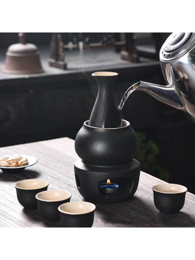 Kesoto Sake-Trinkset aus Keramik in Schwarz mit Krug, Tassen, Wärmer und Schale - Bild 6