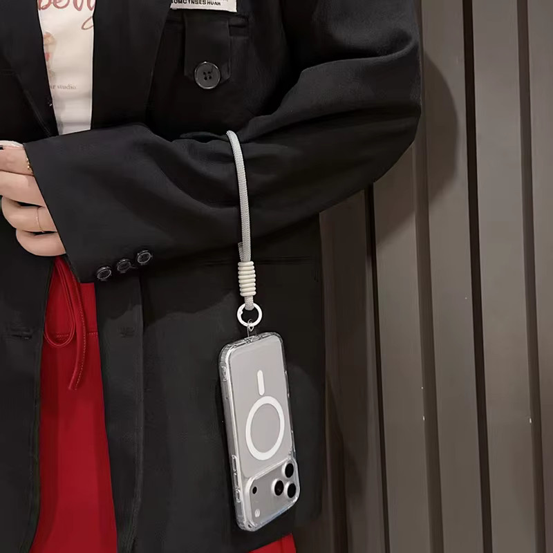 Stoßfeste kabellose Lade-Handyhülle mit Umhängeband für Apple iPhone 17 Pro Max, 16, 15, 14, 13 in Weiß - Bild 2