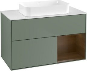 V&B Waschtischunterschrank Finion Wandbeleuchtung in Walnuss mit Olivenlackierung, Breite: 100 cm, Tiefe: 60,3 cm - Bild 1