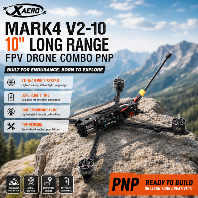MARK4 V2 10-Zoll FPV-Drohnenkombination PNP Quadrocopter für Endurance-Flug in Schwarz - Bild 1