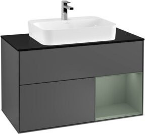 V&B Waschtischunterschrank Finion 100 mit Wandbeleuchtung in Anthrazit lackiert, B/T/H: 100 x 50,1 x 50,1 cm - Bild 1