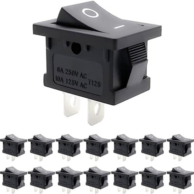 15 Stück AOKIN Mini Boot Wippschalter SPST Ein/Aus Schwarz 2 Pin mit Lötösen 6A/250V 10A/125V - Bild 1