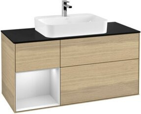 V&B Finion Waschtischunterschrank mit LED-Beleuchtung und Regalelement, Wandmontage, Farbe: Braun, Eiche lackiert, Breite: 120 cm - Bild 1