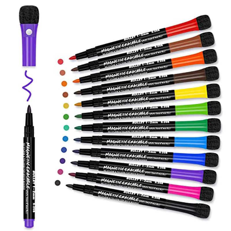 12er Set Whiteboard-Marker in Multicolour mit integriertem Radiergummi und Bullet-Spitze für Schule und Klassenzimmer - Bild 6