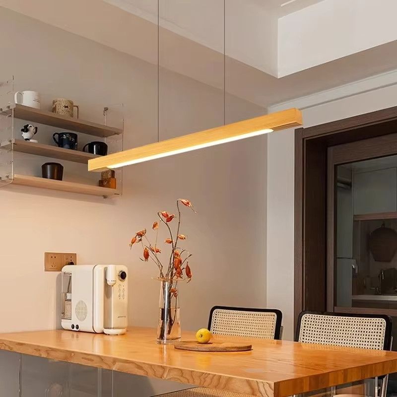 HomeLover Vintage Nordic Long Linear Pendelleuchte aus Holz als höhenverstellbare Hängelampe für Bar und Büro - Bild 1