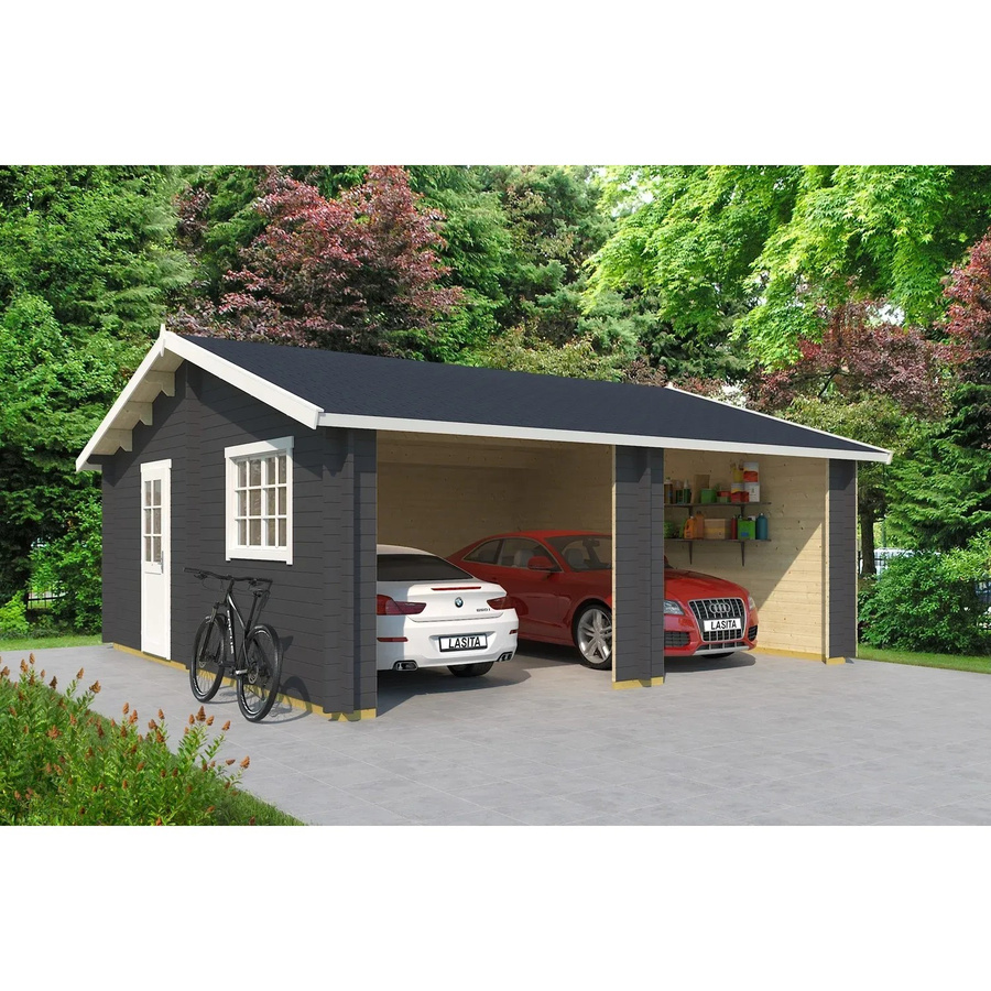 Lasita Maja Doppel-Holzgarage Falkland in Carbongrau mit Außenmaß B/T: 628,6 x 635 cm - Bild 2