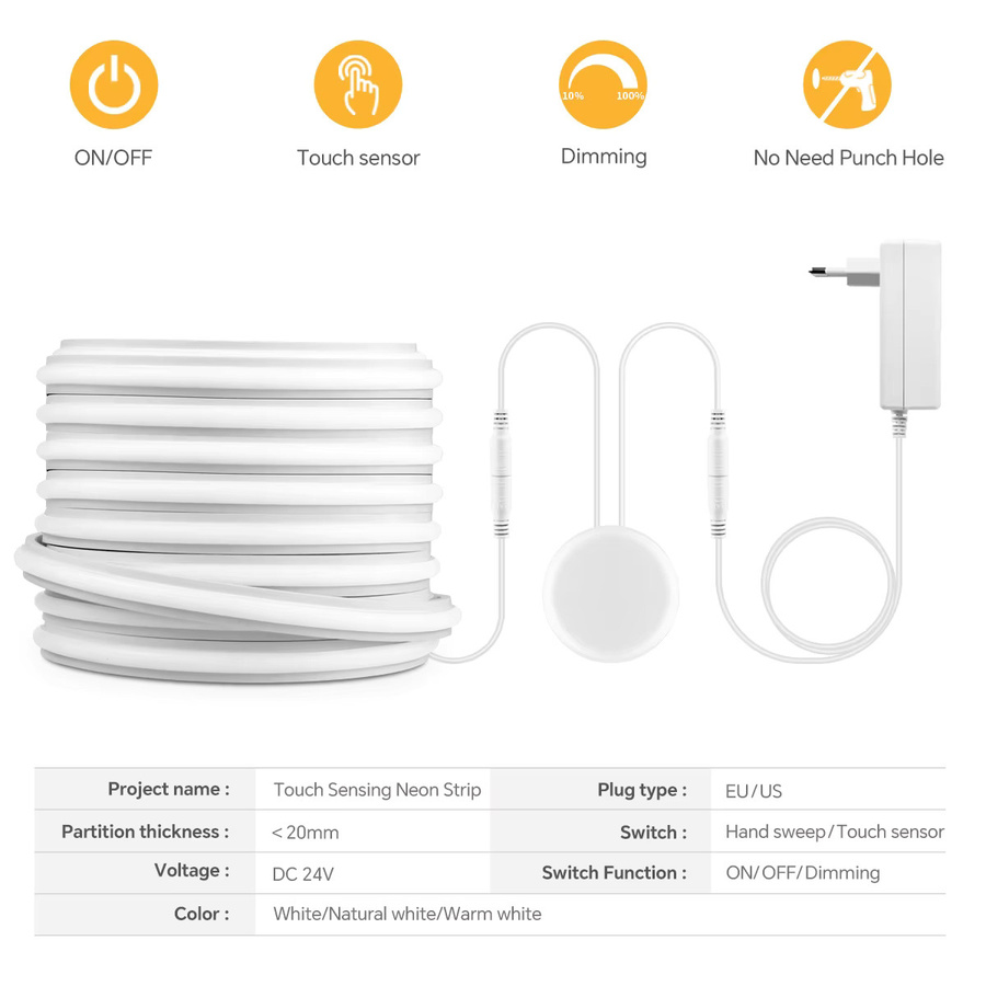 Rybakov COB-LED-Streifen mit Touch-Schalter, selbstklebende Neonlicht-Sensorlampe in Weiß für Schrank und Schminkspiegel - Bild 2