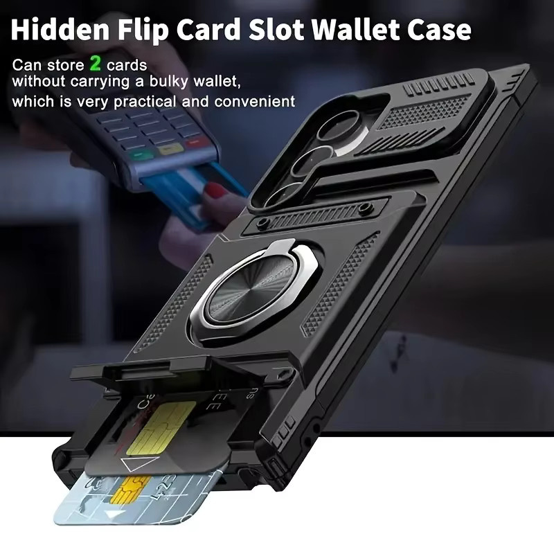 ZEKS Robuste Handyhülle für Samsung Galaxy S25 S24 S23 Ultra A16 A15 A14 A25 A35 A55 A56 5G mit magnetischem Ring und verstecktem Kartenfach in Schwarz - Bild 3