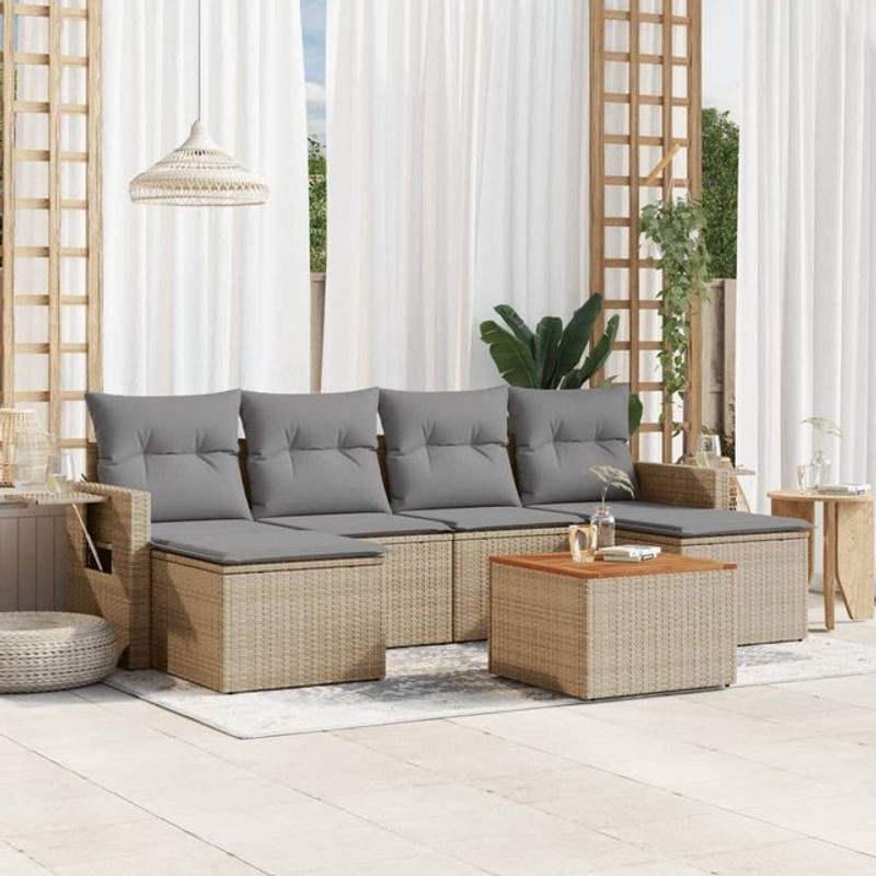 Vidaxl 7-teiliges Gartenmöbel-Set aus Polyrattan und Akazie mit Kissen in Beige - Bild 1
