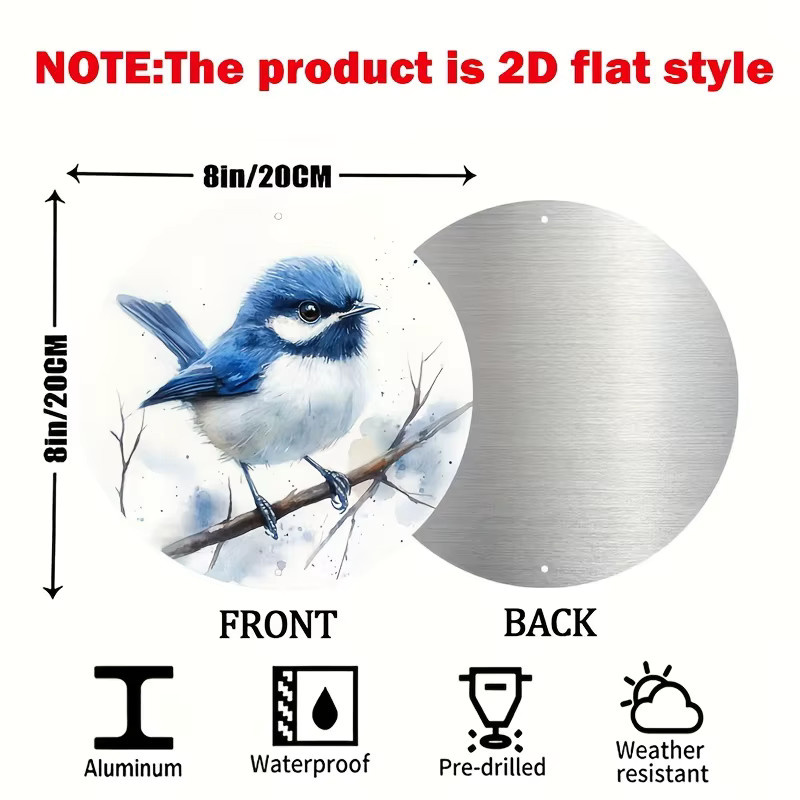 Potdemiel Blue Wren Bird Aluminium-Wandschild, rundes Metalldekor in Blau, Durchmesser: 20,32 cm - Bild 2