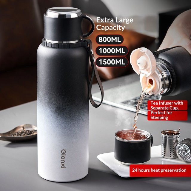 Gianxi Isolierbecher aus Edelstahl mit Teetrennung, Schwarz, 800 ml - Bild 1
