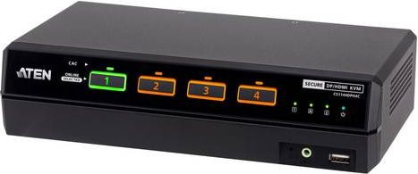 ATEN CS1144DPH4C Universal Secure KVM Switch mit 4 USB-Ports, Dual Bildschirm Unterstützung für 5K, DisplayPort und HDMI sowie integriertem Cardreader in Schwarz - Bild 1