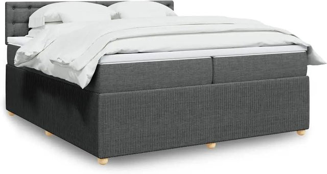 vidaXL Boxspringbett Dunkelgrau mit Matratze und USB-Ladeport sowie Unterbettbeleuchtung B/T: 200 x 200 cm - Bild 1