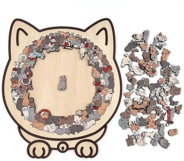 Katzenpuzzle, Holzpuzzle, 135 Teile, Morandi-farbig, Bunt / Mehrfarbig - Bild 1