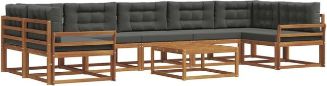 vidaXL Outdoor-Sofagarnitur L-Form aus Akazienholz mit 8 Kissen in Natur und Anthrazit - Bild 1