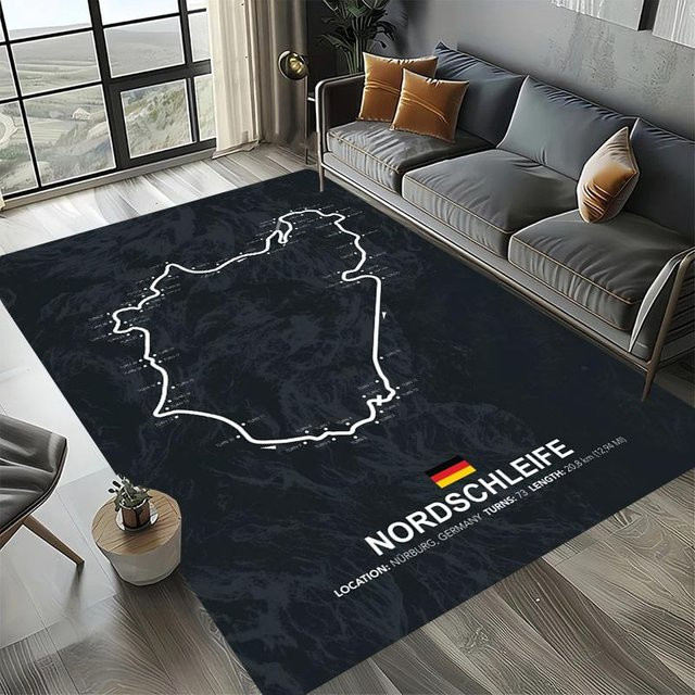 Magic Zhu Motorsport Teppich mit Formel 1 Rennstrecken-Design Imola und Monaco, Schwarz, B: 120 cm, T: 80 cm - Bild 1