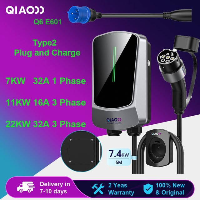 QIAO Typ2 Plug-and-Charge Ladegerät für Elektrofahrzeuge, wandmontierte Heimladestation nach europäischem Standard - Bild 1