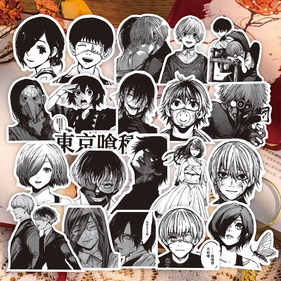 70 Stück Tokyo Ghoul Kaneki Ken Anime Aufkleber in Schwarz und Weiß für Laptop, Koffer und Scrapbooking - Bild 2