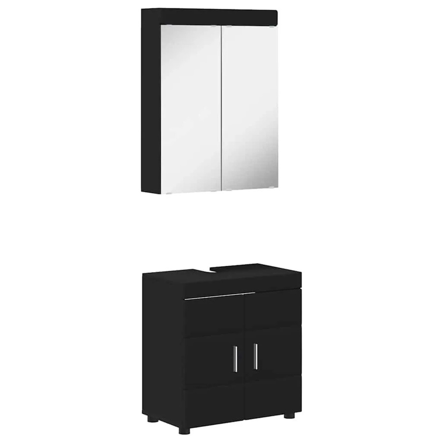 vidaXL Badezimmer-Möbelset TULUM in Schwarz, bestehend aus Waschbeckenunterschrank und Spiegelschrank aus Holzwerkstoff, modern und matt - Bild 2