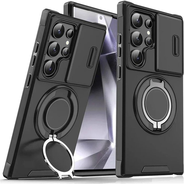 Armor Magnetische Schutzhülle mit Schiebekamera-Schutz für Samsung Galaxy S25 S24 S23 S22 S21 Ultra Plus FE in Schwarz - Bild 1