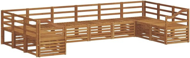 vidaXL Sofagarnitur aus Massivholz Akazie in Natur, 10-teiliges L-Shape Set mit Ecksofas und Mittelsofas, modern mit Latten-Design und Armlehnen - Bild 1