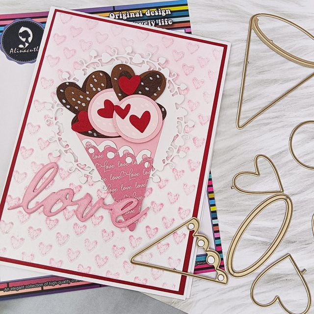 Alinacutle Valentines Ice Cream Metall-Stanzform in Gold für Scrapbooking und DIY-Grußkarten - Bild 1