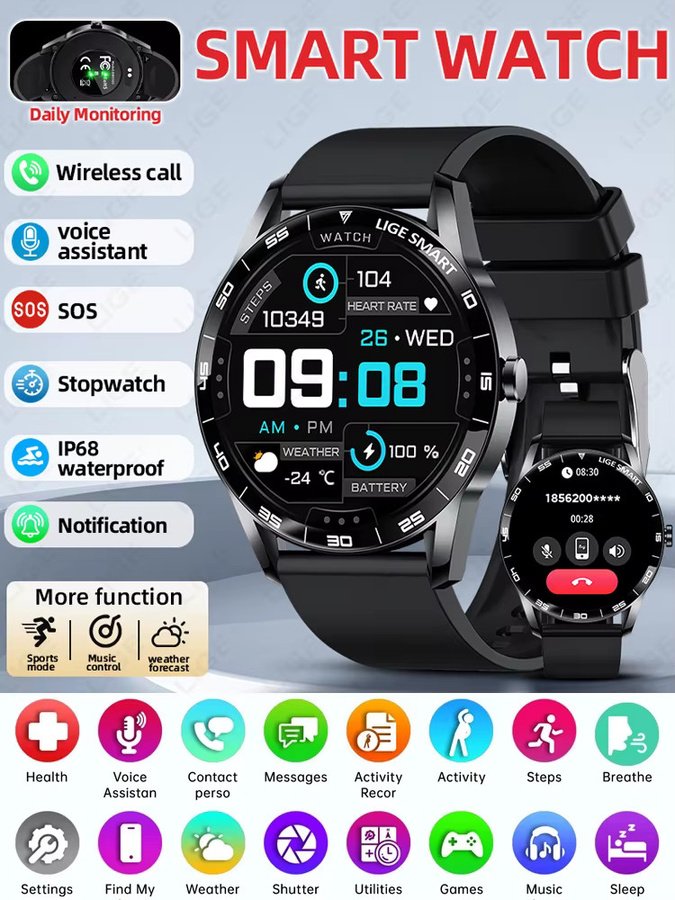 LIGE Smartwatch 2025 mit 1,38 Zoll Display für Männer und Frauen mit Bluetooth Anruffunktion und Benachrichtigungen für Android und iOS in Schwarz und Gold - Bild 5