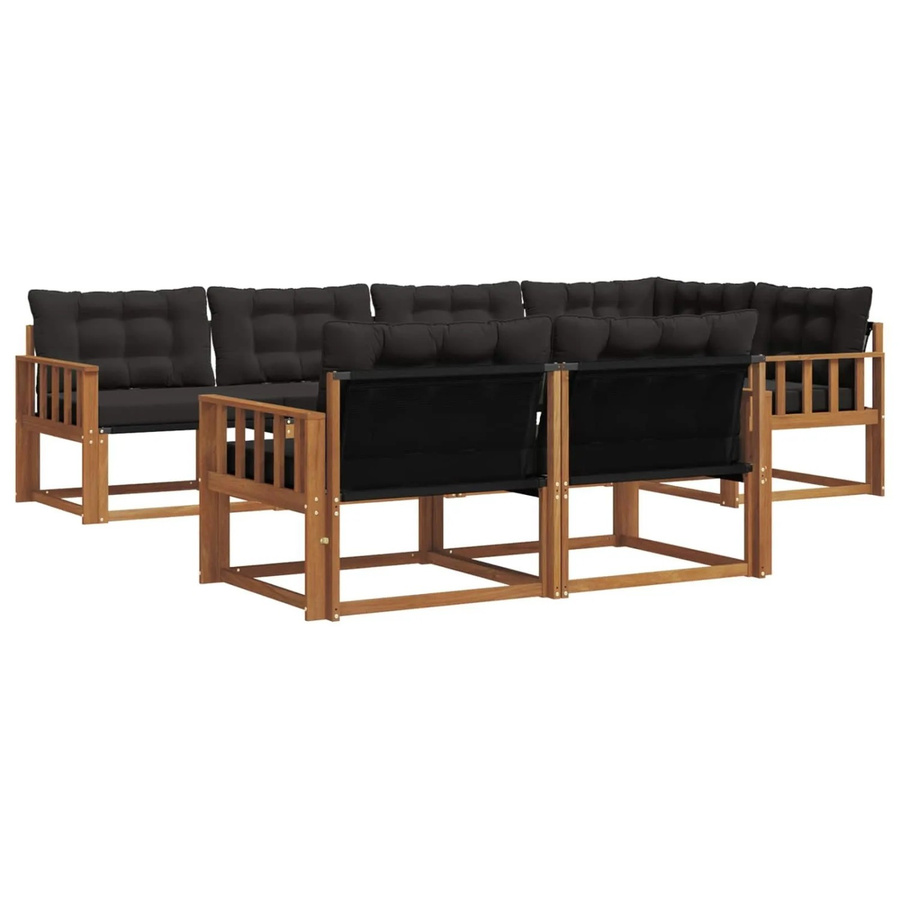 vidaXL Outdoor-Sofagarnitur 7-teilig aus Akazienholz mit Kissen in Braun und Schwarz - Bild 2