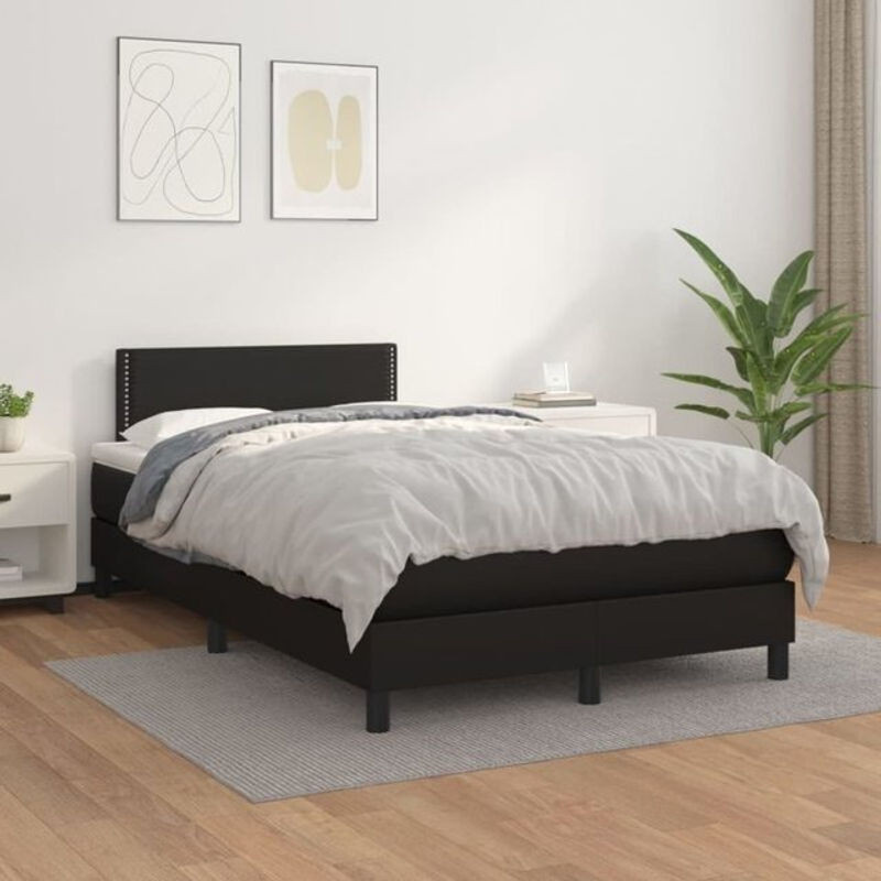 vidaxl Boxspringbett mit Matratze in Schwarz aus Kunstleder B/T: 120 x 200 cm - Bild 1
