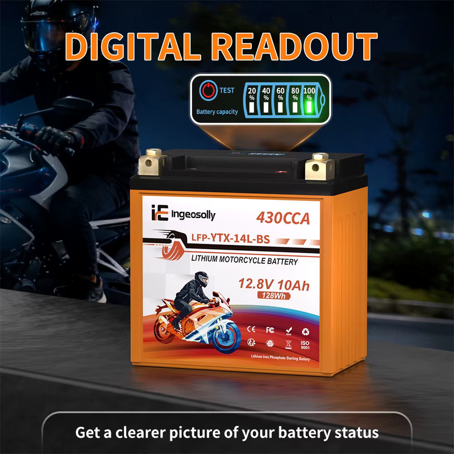 Ingeosolly 14L-BS 12V 10Ah LiFePO4 Motorradbatterie mit BMS-Spannungsanzeige, wartungsfreie Lithium-Eisenphosphat-Starterbatterie für Yamaha Honda Suzuki ATV Roller und Schneemobil - Bild 4