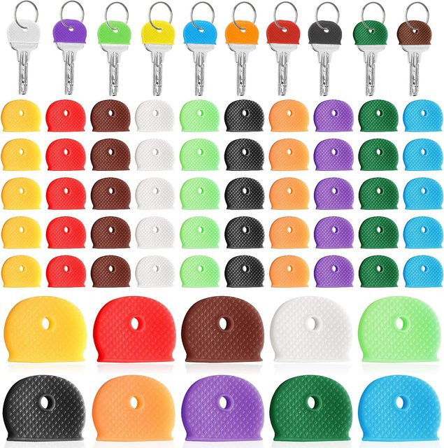 Bunte Schlüsselkappen aus weichem Gummi als Schlüsselkennzeichnung und Organizer in Multicolor - Bild 1