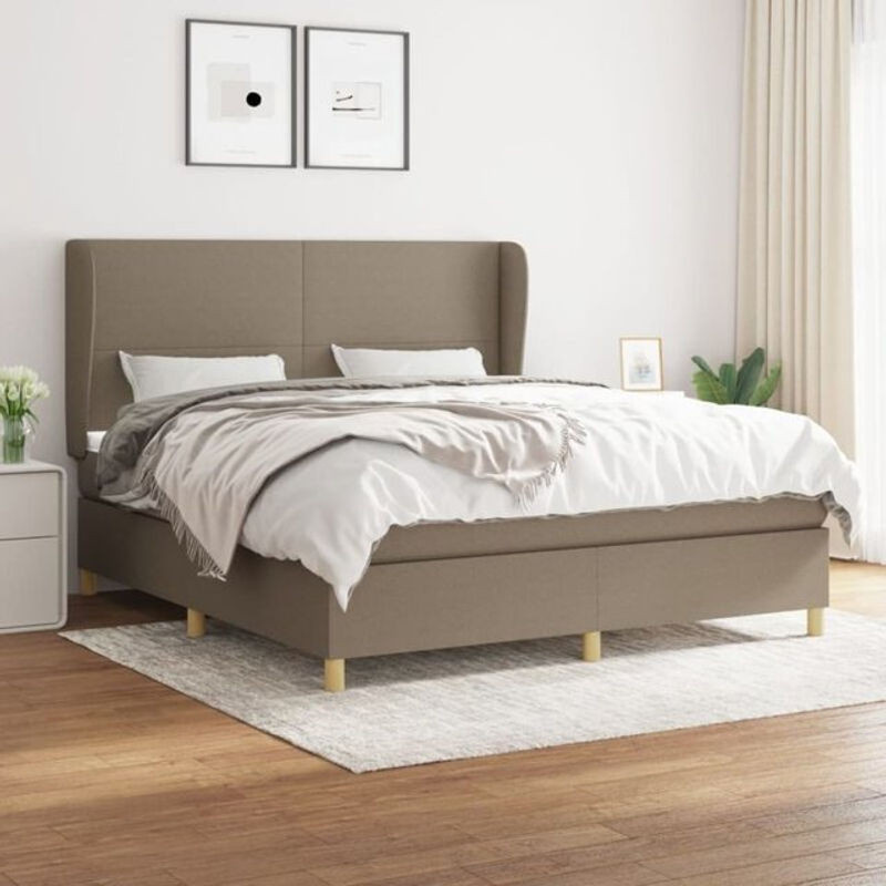 Vidaxl Boxspringbett mit Matratze in Taupe meliert und Weiß, Modernes Design aus Stoff und Massivholz, B/T/H: 180 x 200 x 118 cm - Bild 1