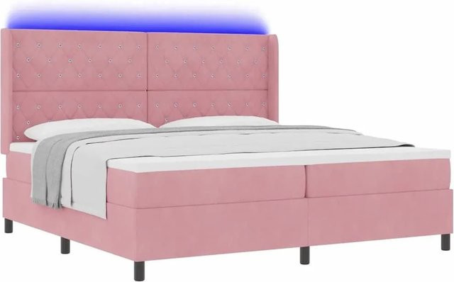 vidaXL Boxspringbett mit Matratze und LED-Unterbettbeleuchtung in Rosa, Samt, B/T/H: 200 x 200 x 280 cm - Bild 1