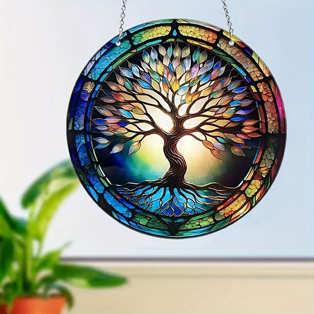 Baum des Lebens Sonnenfänger als hängende Dekoration aus Glas in Multicolour für Fenster, Garten oder Auto - Bild 1