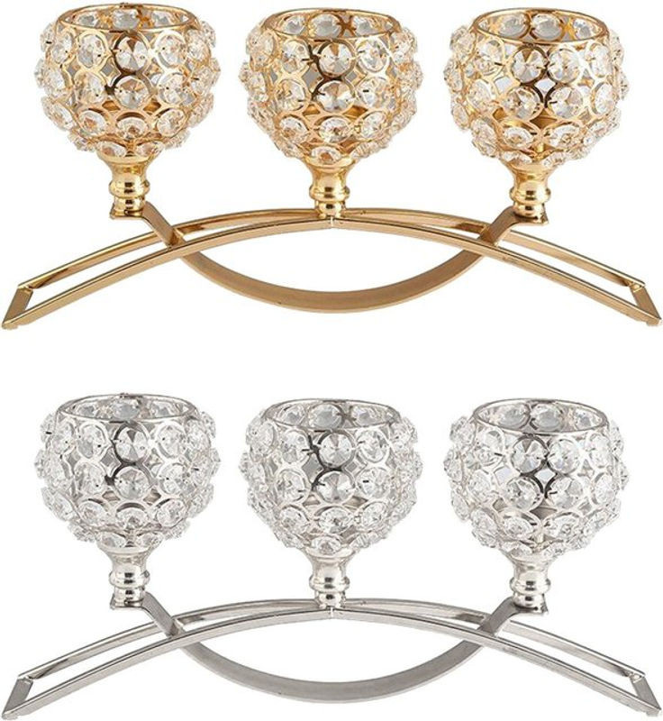 Kesoto Kristall Kerzenhalter in Gold aus Glas für Teelicht und Hochzeit als luxuriöses Tischdeko-Herzstück - Bild 1