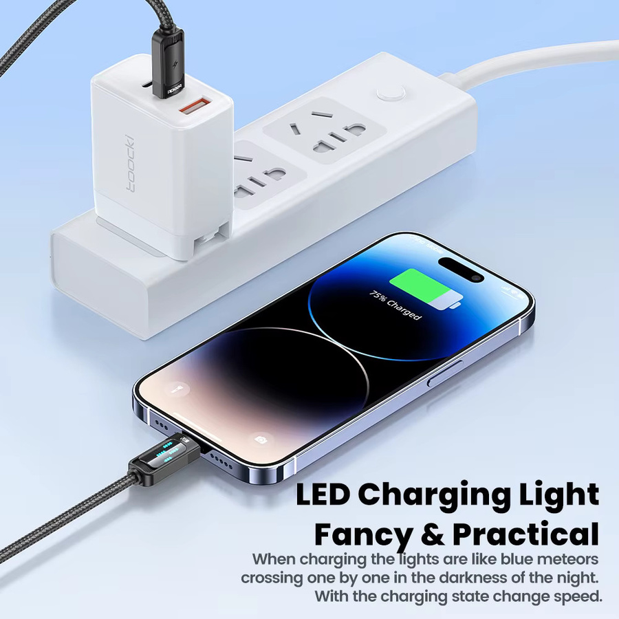 Toocki USB-C auf Lightning Schnellladekabel mit Digitalanzeige und 20W PD-Leistung für iPhone und iPad, Schwarz oder Blau - Bild 2