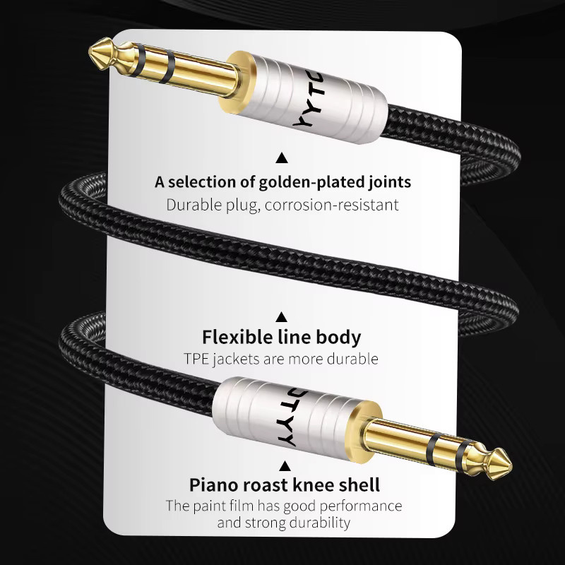YYTCG TRS Audiokabel 6,35 mm Stecker-zu-Stecker symmetrisches Stereo-Kabel in Schwarz - Bild 3