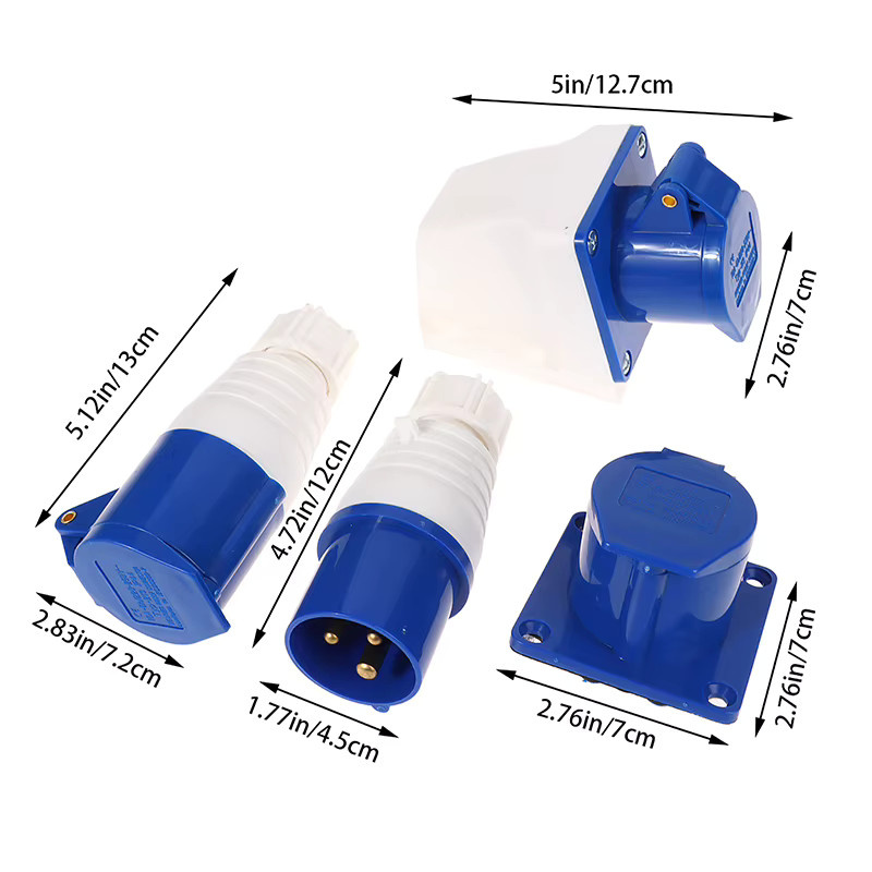 ESHYLALA Industrieller Steckverbinder IP44 Set aus Stecker und Buchse, 220 V 16A, 3 Pin, Blau, für Caravan, Wohnmobil und Yacht - Bild 3