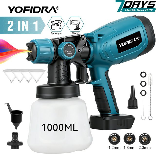 YOFIDRA Elektrische Spritzpistole Kabellose Farbspritzpistole mit 1000 ml Volumen und 66000 RPM für Makita Akku - Bild 1