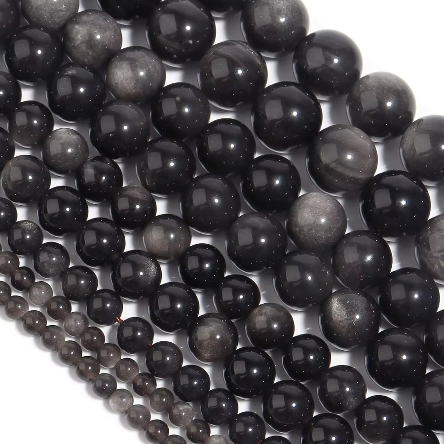 louleur Perlen, Silber-Obsidian, rund - Bild 5
