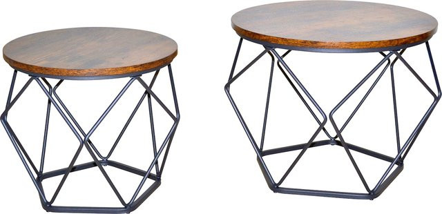 Couchtisch-Set Claudia 2-teilig von Möbel direkt online in Antik Braun mit runden Tischplatten und Metallgestell - Bild 1