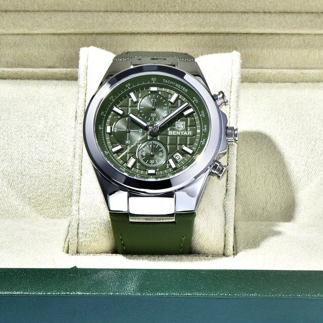 BENYAR Armbanduhr Chronograph, Quarz, Leder, Grün, Herren - Bild 1