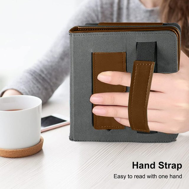 Afesar Lederschutzhülle für Pocketbook InkPad Color 2/3 (7,8 Zoll), Standhülle mit Handschlaufe, Braun - Bild 1
