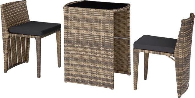 tectake Aluminium Rattanset mit Tisch und Stühlen in Braun, wetterfest mit Sicherheitsglasplatte für Garten, Balkon und Terrasse, B/T/H: 156,50 x 50 x 74,50 cm - Bild 2