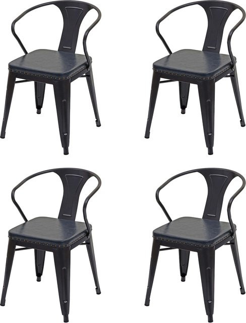 4er-Set MCW Esszimmerstühle H10d im Industrial-Design mit Armlehnen aus Kunstleder und Metall in Schwarz-Grau - Bild 1